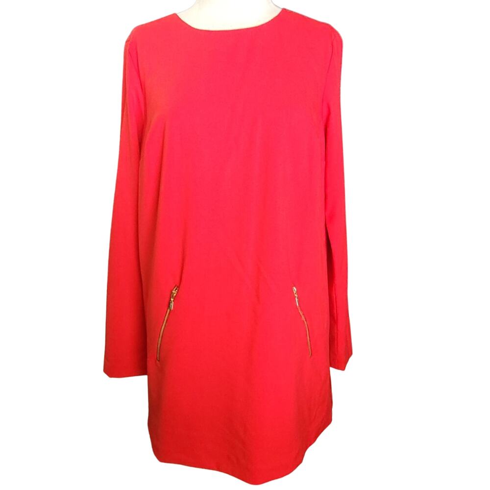 Calvin Klein Red Cocktail Dress Gold Zipper Accents Size Small